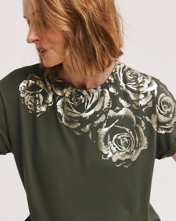 Foiled Short Sleeve Longline Top