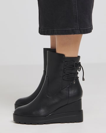 Frankie Lace Back Detail Wedged Ankle Boots - Wide Fit (E)