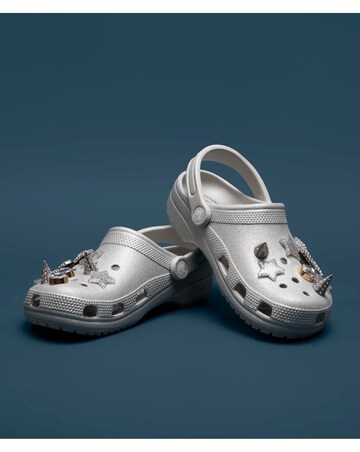 Crocs Silver Classic Glitter Clogs -Standard Fit (D)