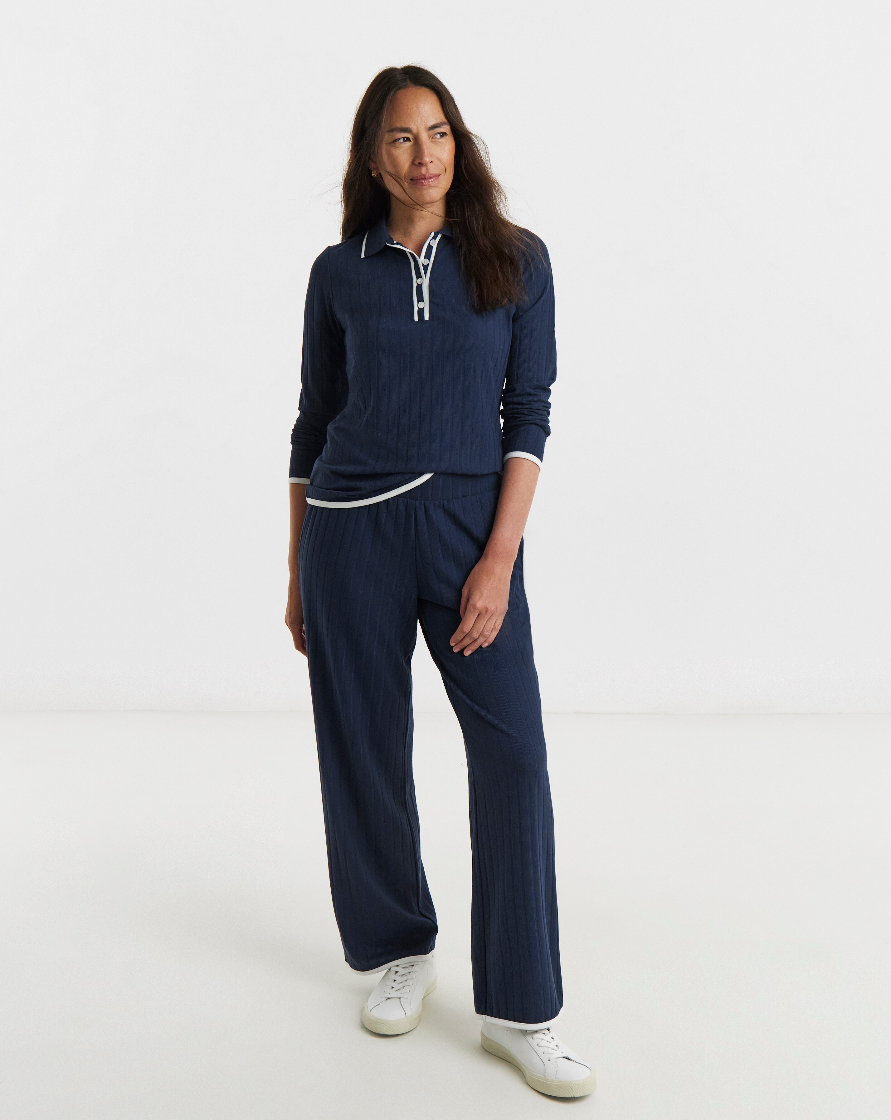 Contrast Edge Ribbed Wide Leg Joggers