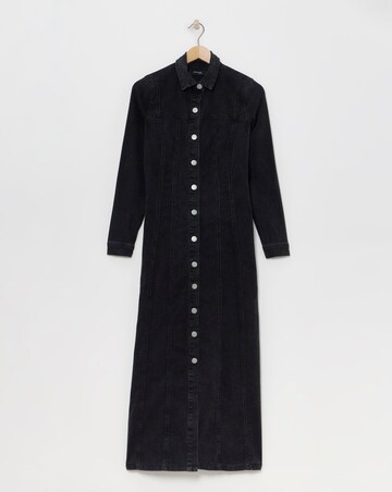 Black Fitted Denim Shirt Dress