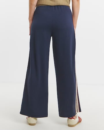 Navy Stretch Ponte Side Stripe Wide Leg Trouser