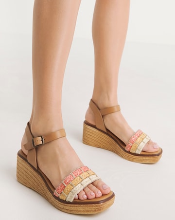 Alani Leather Wedge Sandal With Raffia Detailing - Extra Wide Fit (EEE)