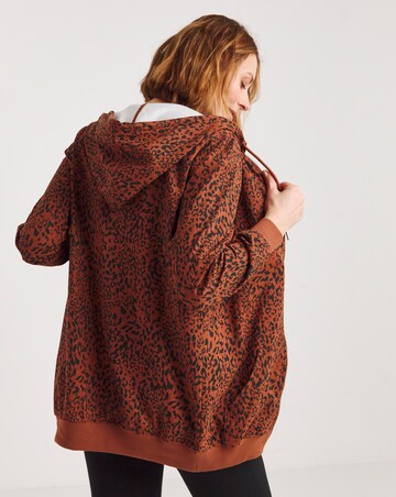 Animal Print Longline Zip Through Hoodie