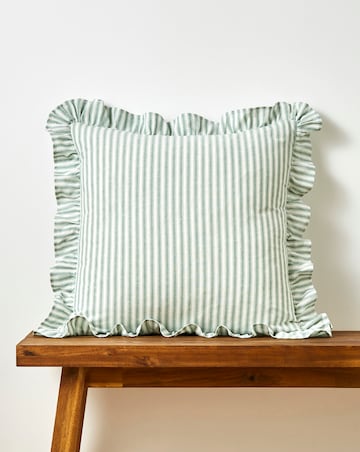 Sylvia Ruffled Stripe Cushion - Green