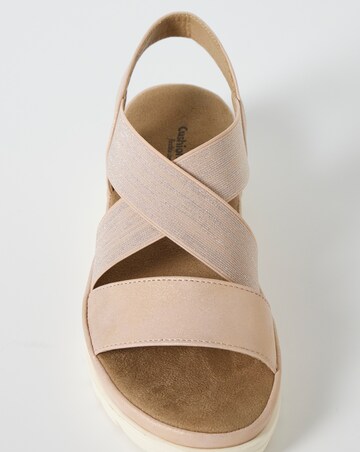 Cushion Walk Rose Gold Shimmer Stretch Strap Flatforms - Wide Fit (E)