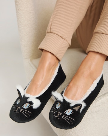 Cat Ballerina Slippers Wide E Fit Simply Comfort