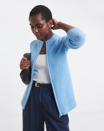 Blue Zip Through Pocket Cardigan