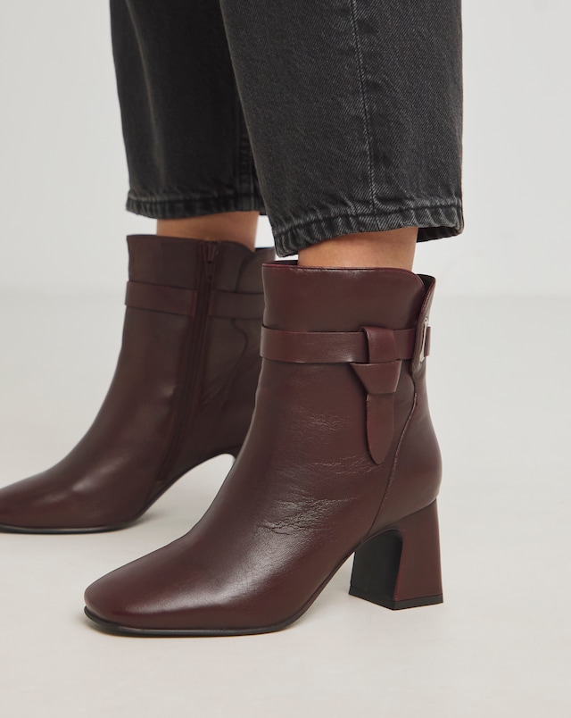 Kathy Heeled Leather Boot With Wrap Around Detail - Wide Fit (E)