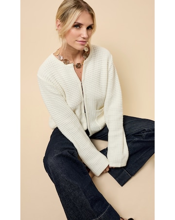 Little Mistress Cream Knitted Bow Pocket Detail Cardigan