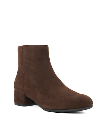 Dune Pippie Brown Suede Low-Heel Ankle Boots Wide Fit