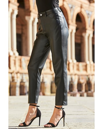 Sosandar Black Faux Leather Straight Leg Trousers