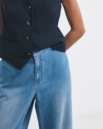 Mid Blue Premium Drape Wide Leg Jeans