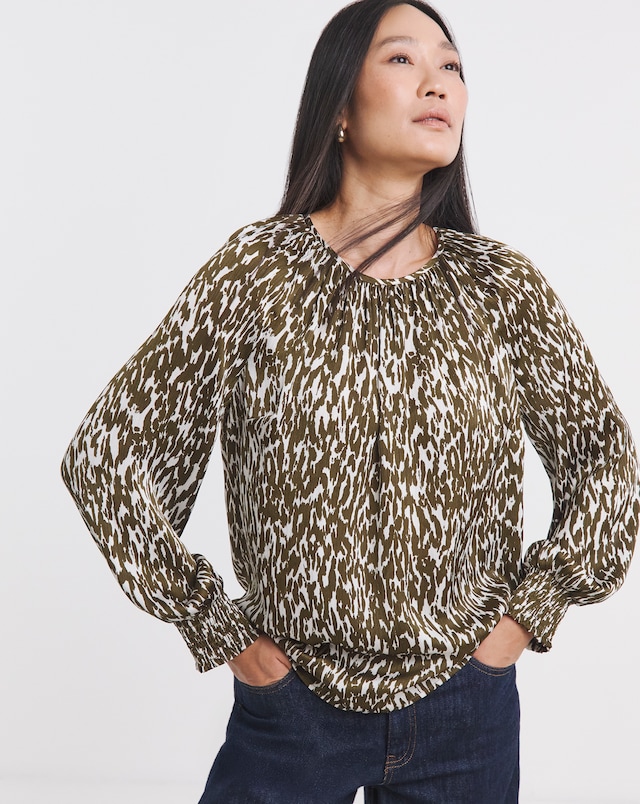 Printed Satin Raglan Sleeve Blouse