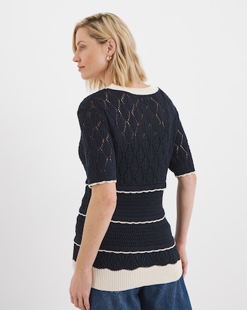 Contrast Trim Crochet Short Sleeve Jumper