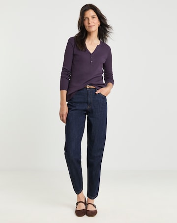 Henley Button Front Long Sleeve Top