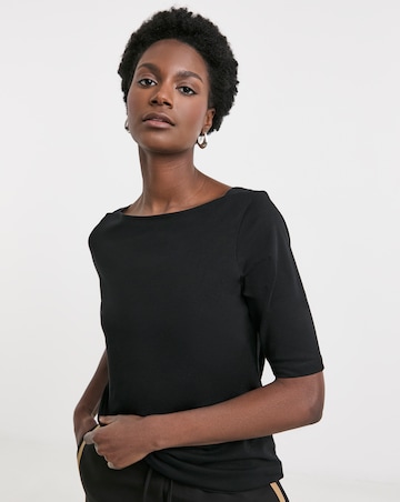 Pure Cotton Slash Neck 3/4 Sleeve Top