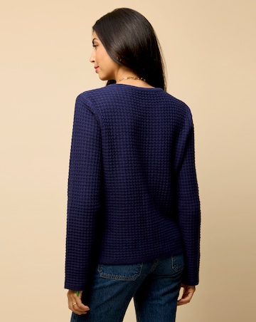 Little Mistress Navy Knitted Bow Pocket Detail Cardigan
