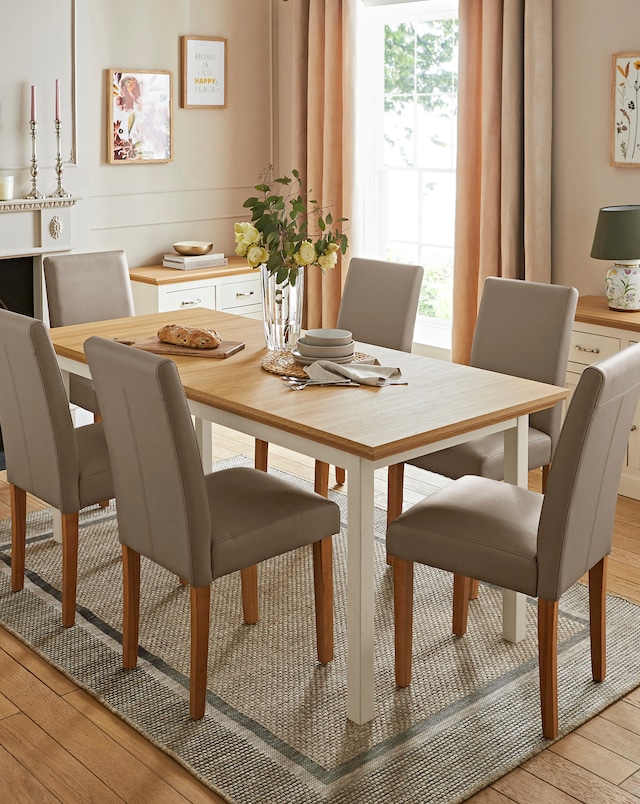 Julipa Ashford Extending 6 to 8  Seater Table with 6 Ava Leather Chairs