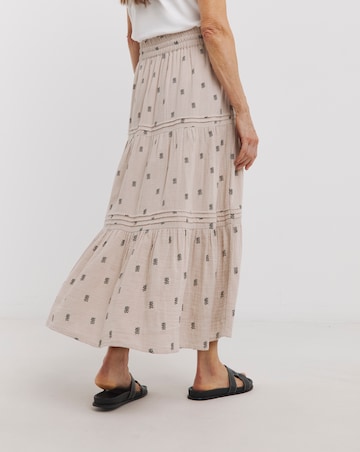 Pure Cotton Textured Tiered Midi Skirt