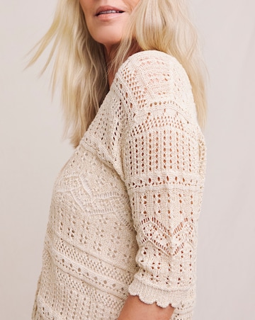 Julipa Pure Cotton Lurex Pointelle Short Sleeve Cardigan