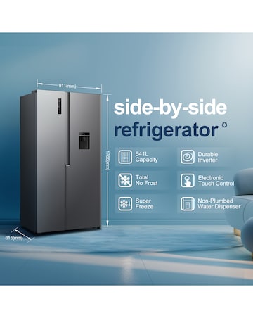 Fridgemaster MS91558DES NonPlumbed Total No Frost American Fridge Freezer Silver