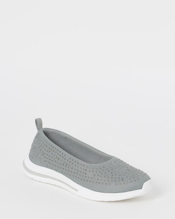 Cushion Walk Grey Sparkle Knit Ballet Flats - Wide Fit (E)