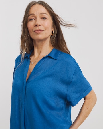 Linen Mix Collared Tunic Dress