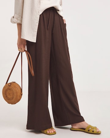 Chocolate Linen Mix Wide Leg Trousers