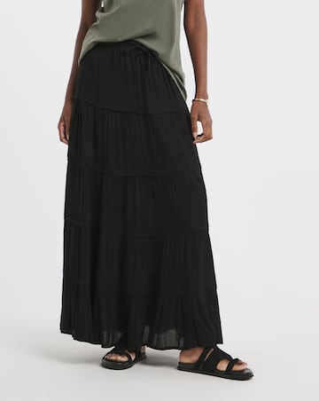 Black Crinkle Tiered Maxi Skirt