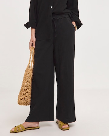 Black Cheesecloth Wide Leg Trousers