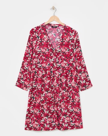 Pink Floral Relaxed Button Through Smock Dress