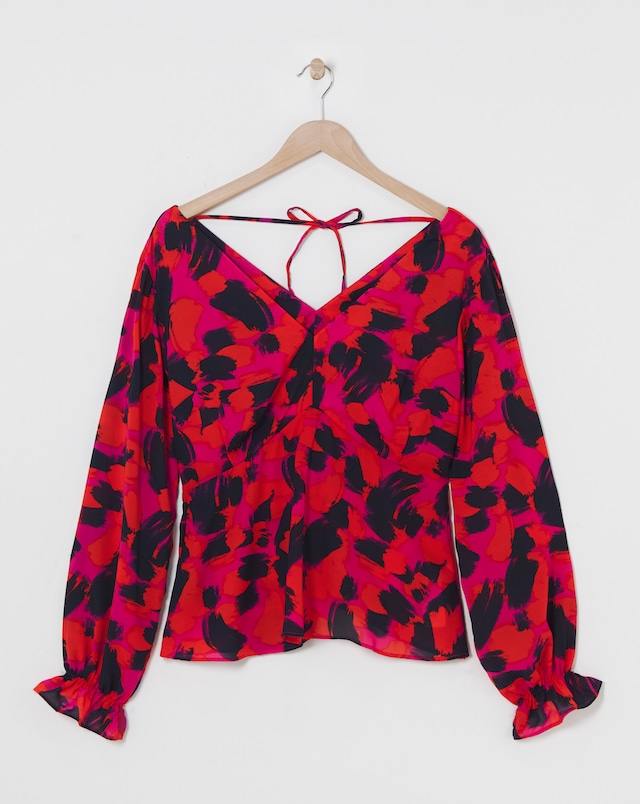 V Neck Abstract Print Tea Top