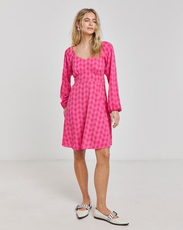 Pink Print Tie Back Skater Dress
