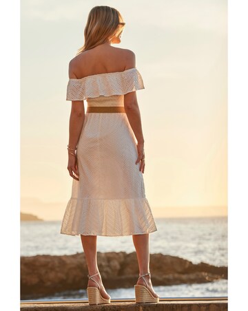 Sosandar Broderie Bardot Belted Midi Dress