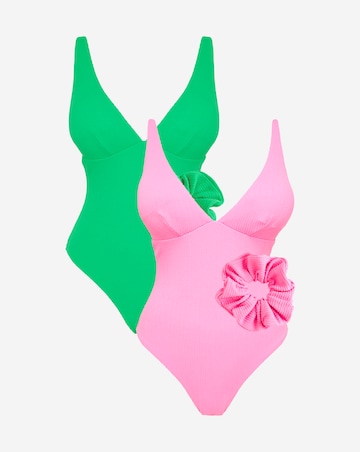 2 Pack Crinkle Swimsuits and Matching Scrunchies