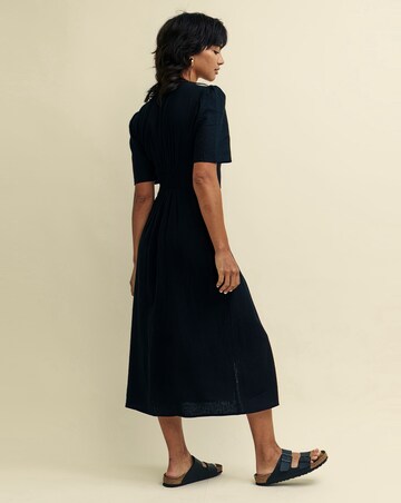 Nobody's Child Black Linen Blend Alexa Midi Dress