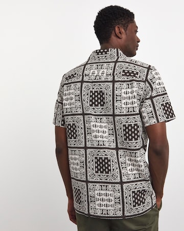 Linen Blend Bandana Print Cuban Collar Shirt