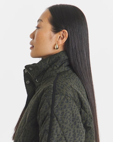 Khaki Leopard Funnel Neck Quilt Jacket