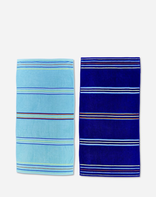 Catherine Lansfield Cotton Rainbow Beach Towel Pair - Light & Dark Blue