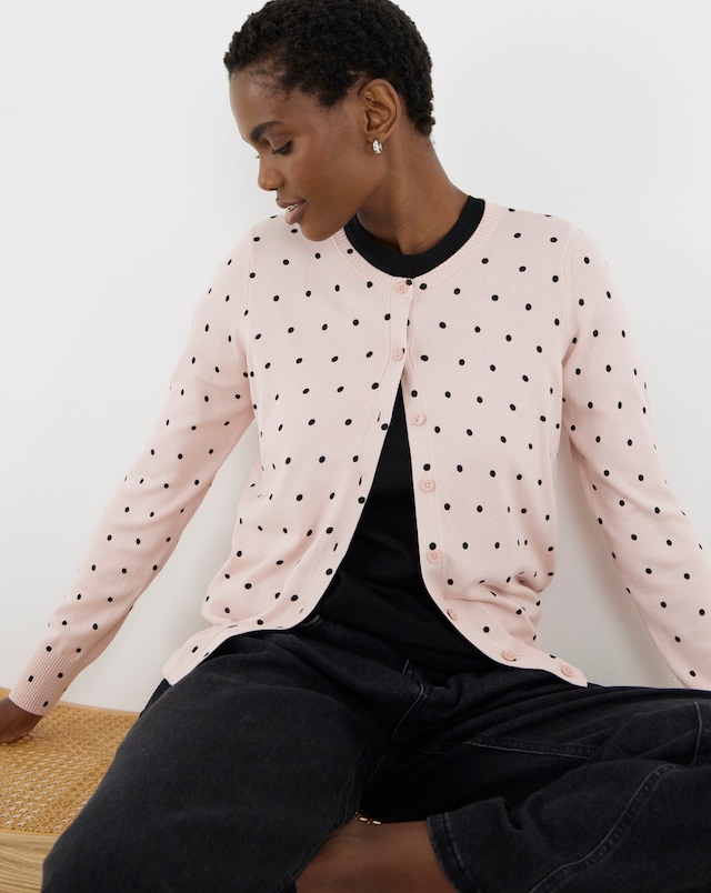 Eversoft Spot Print Crew Neck Cardigan