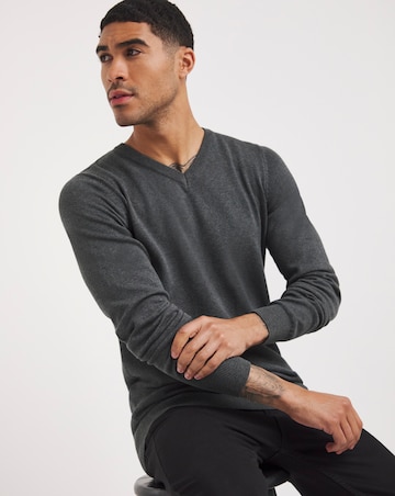 Dark Grey Marl V Neck Knitted Jumper | JD Williams