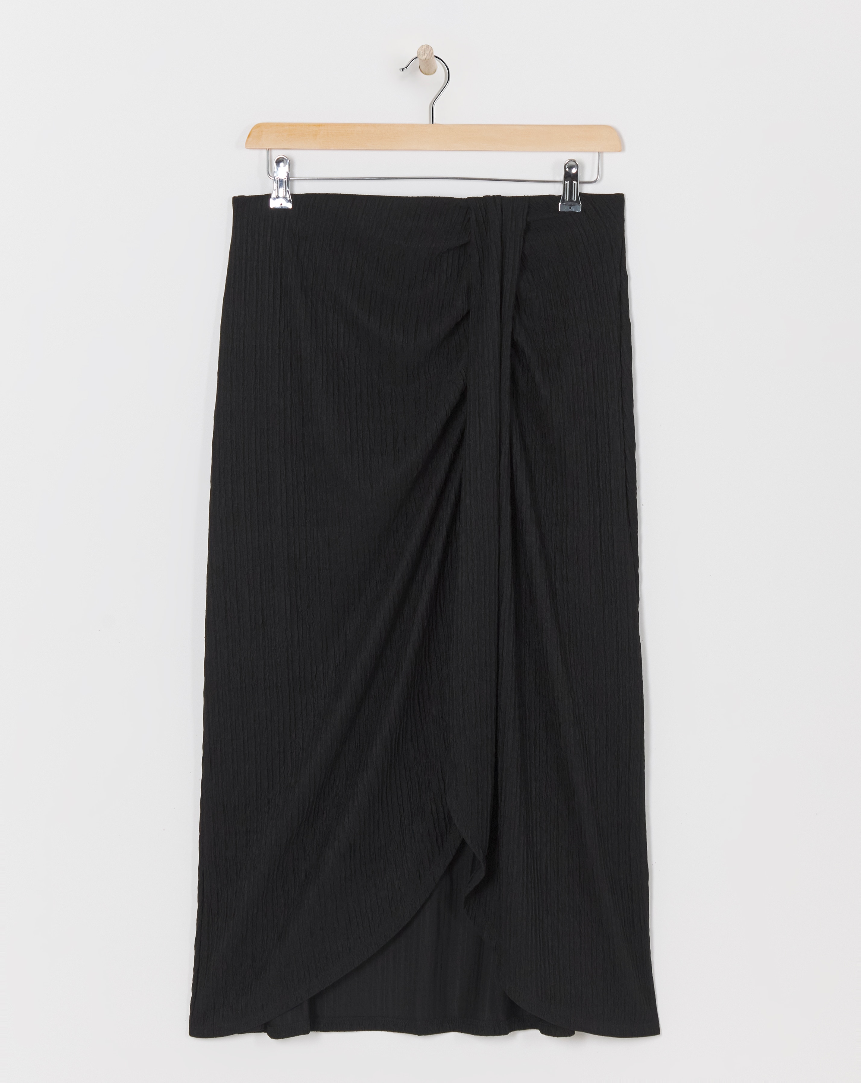 Black Crinkle Pull On Jersey Midi Wrap Skirt | JD Williams