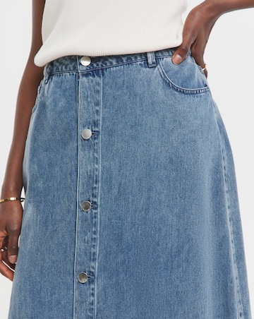 Button Front Midi Denim Skirt with Tencel TM Lyocell