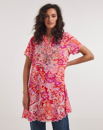 Joe Browns Scalloped Hem Embroidered Tie Boho Tunic