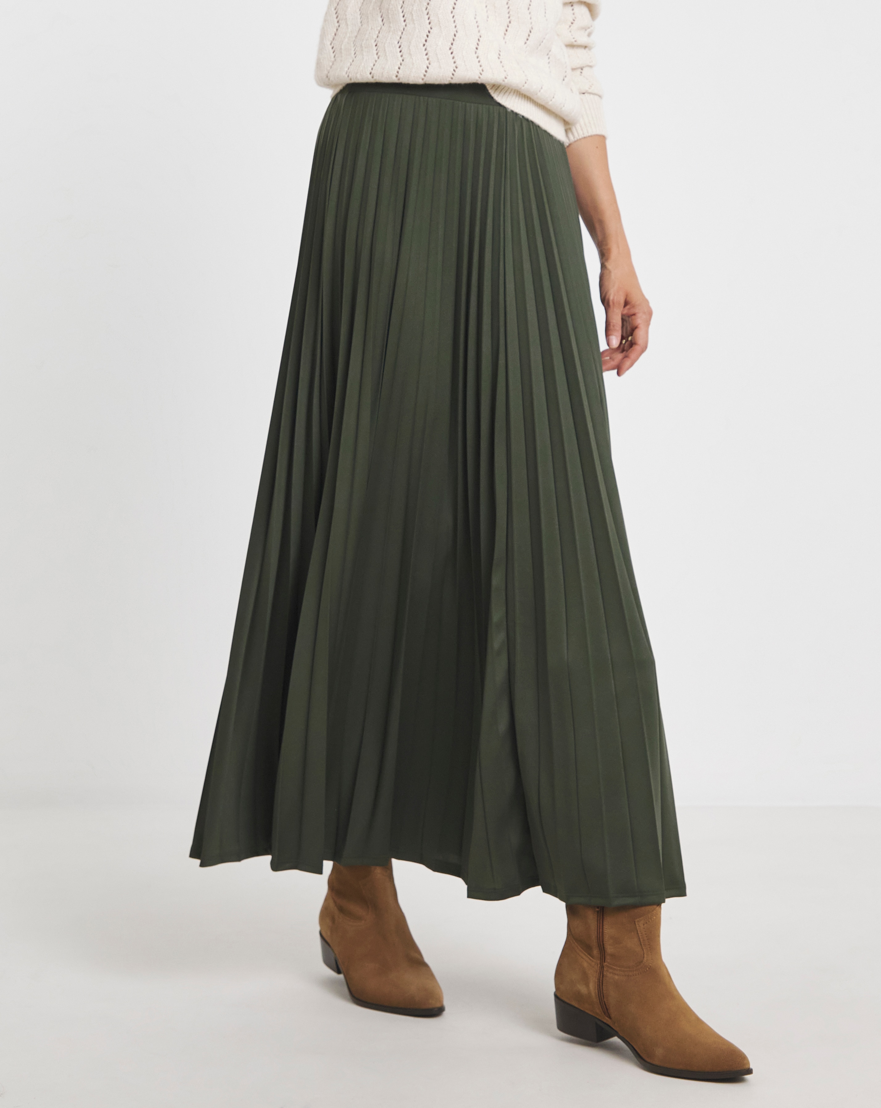 Khaki Pleated Jersey Skirt | JD Williams