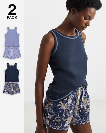 Pretty Secrets (2 Pack) Ribbed Vest Pyjama Short Sets