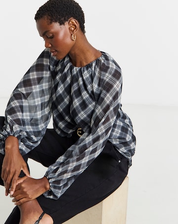 Check Volume Sleeve Blouse