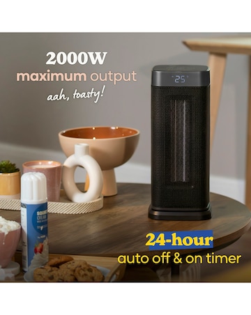 Russell Hobbs Black 2kw Digital Oscillating Ceramic Heater with silver Trim