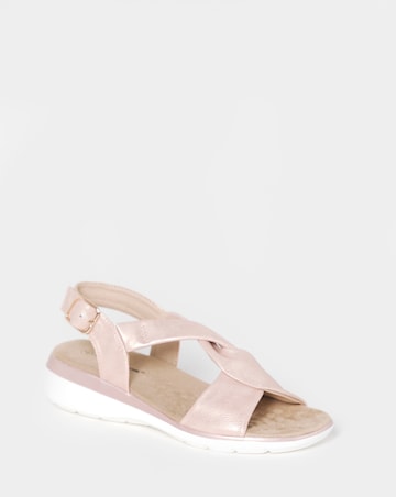 Cushion Walk Rose Gold Shimmer Cross Strap Buckle Sandals - Wide Fit (E)